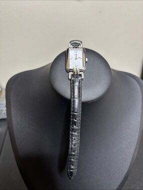 Vintage Tommy Hilfiger Croc Leather Working Black Silver Y2k Retro Watch